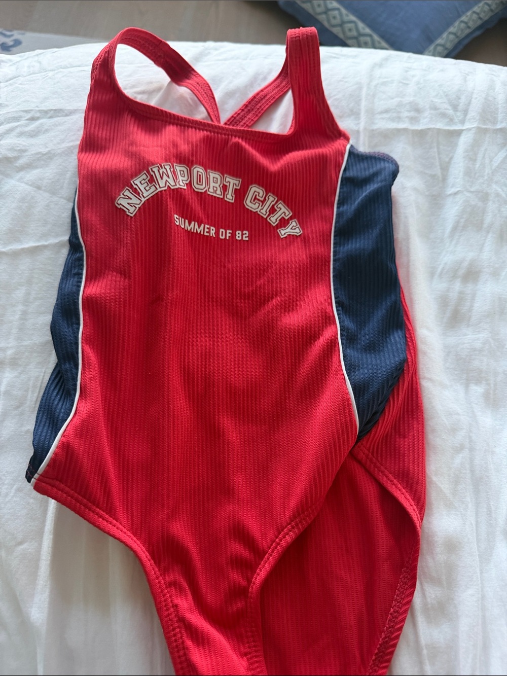 Zara Red & Navy Ribbed Kids One-Piece Swimsuit